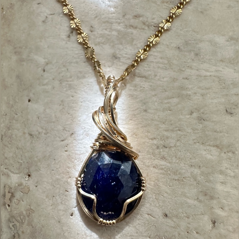 14k Gold Filled Blue Sapphire Necklace Pendant